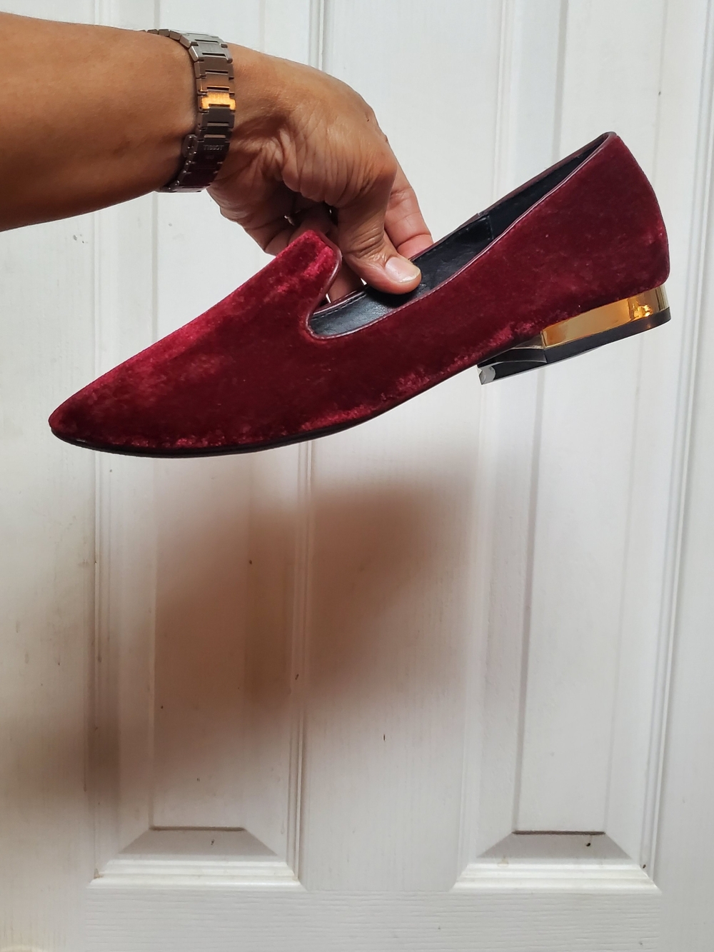 Burgundy Red Velvet Slip-On Loafers
